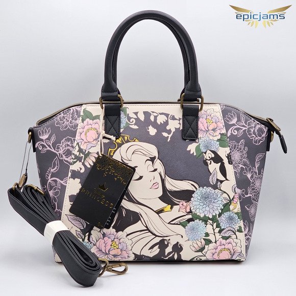 Loungefly Disney Sleeping Beauty Floral Black Crossbody Satchel Bag New - Picture 4 of 5